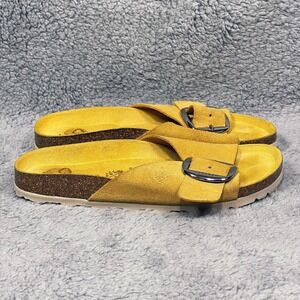 Yokono Oasis Womens Size 6 Slide Sandals Shoes Yellow Sock Leather Buckle